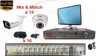 CCTV HD Security Camera System 5-in-1 1080p Standalone 16 Port DVR w/ 1080p HD Coax Cameras, Cables, HDD & Monitor